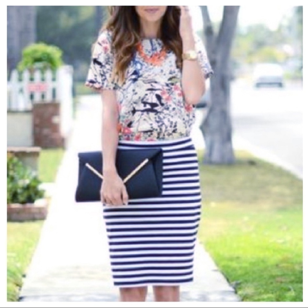NWT Talbots Navy White Striped Cotton Pencil Skirt Size 2P Nautical Preppy